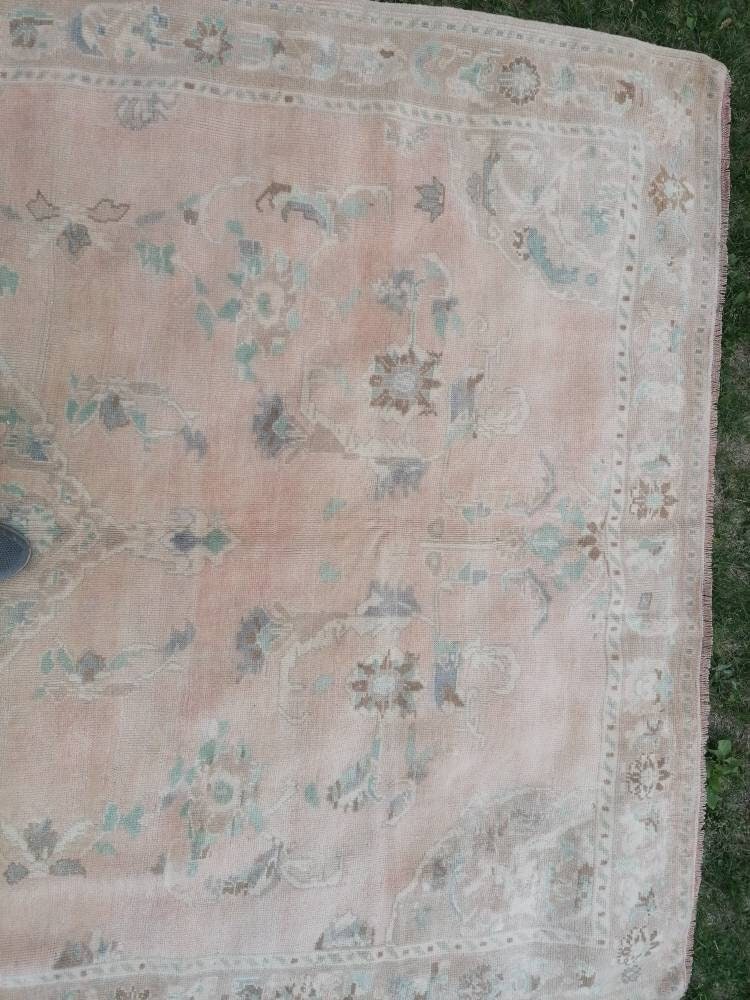 6.7 x 9.6 turkish oushak rug large vintage oushak rug, unique handmade rug, Hand-knotted rug