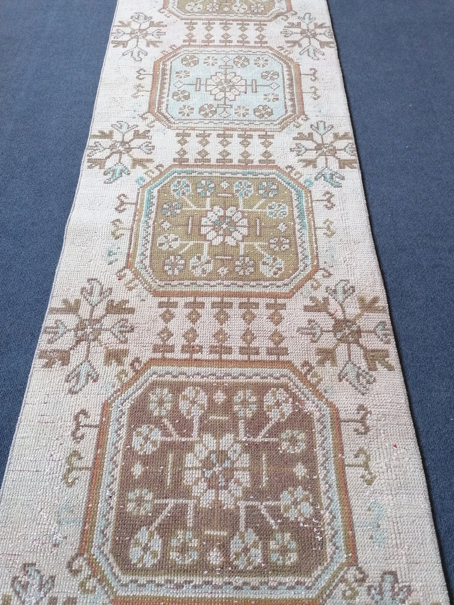 2.7 x 11.8 Turkish runner rug, vintage runner rug, oushak runner rug,