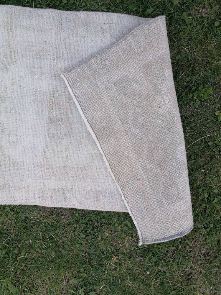 1.3 x 2.9 Muted vintage wool rug, faded oushak rug, hand made wool rug,