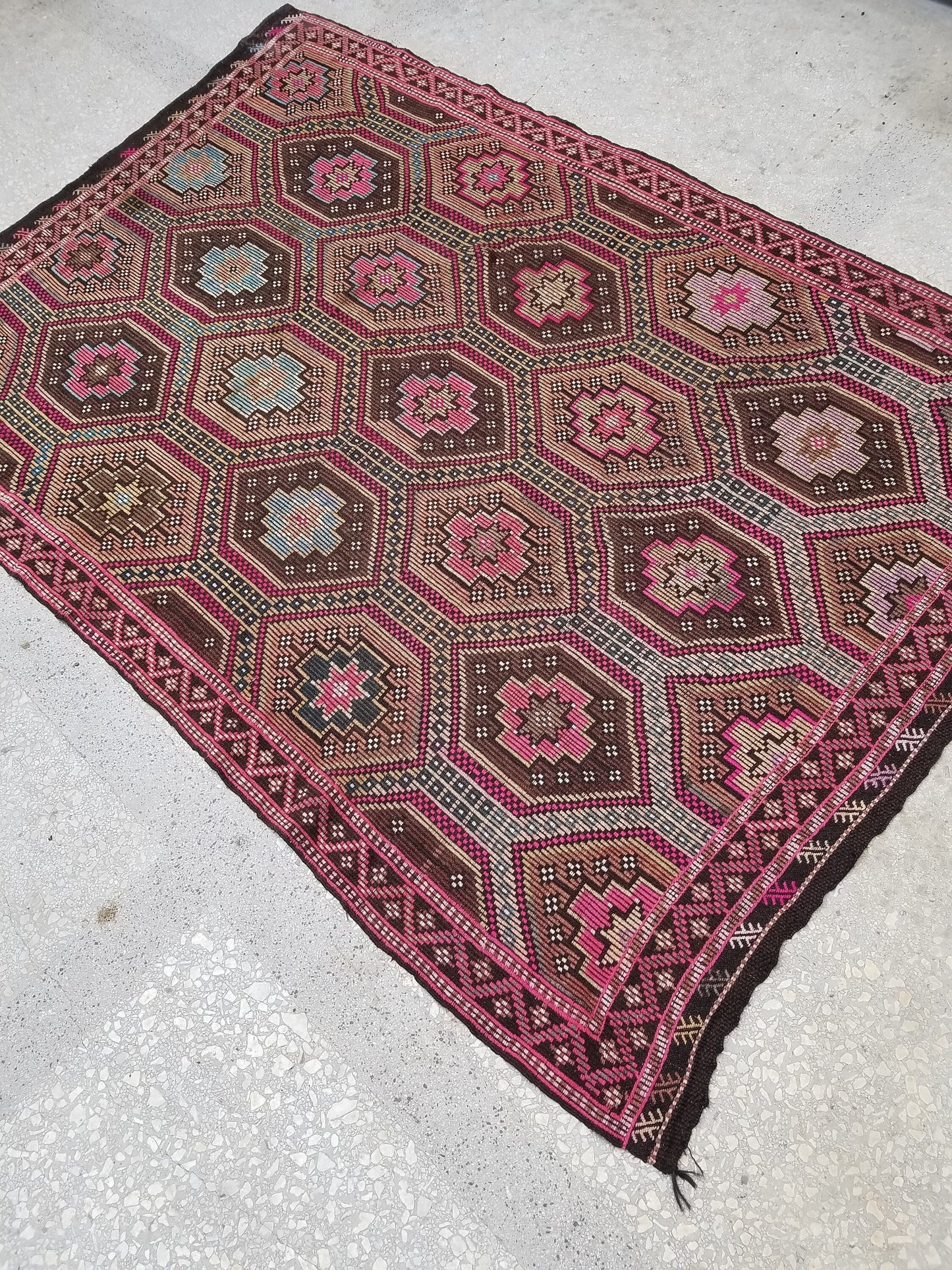 6.6 x 9.5 flatwoven with embroidery rug, kilim rug, turkish handmade rug