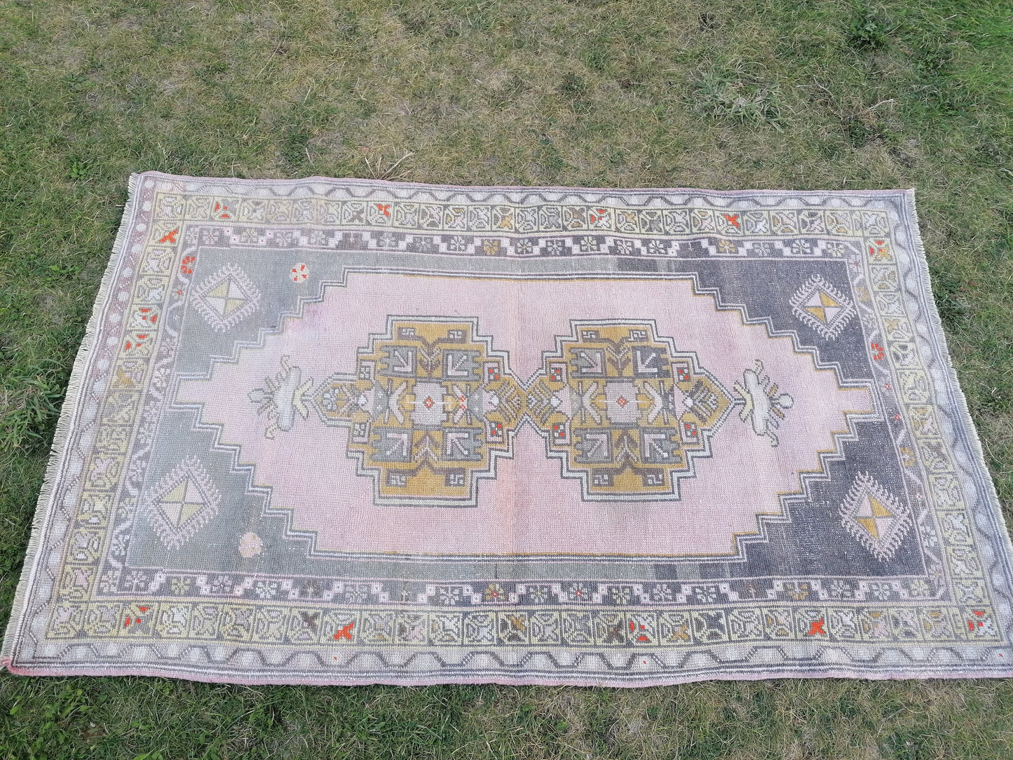 4 x 6.5 oushak turkish rug, vintage handmade wool rug,