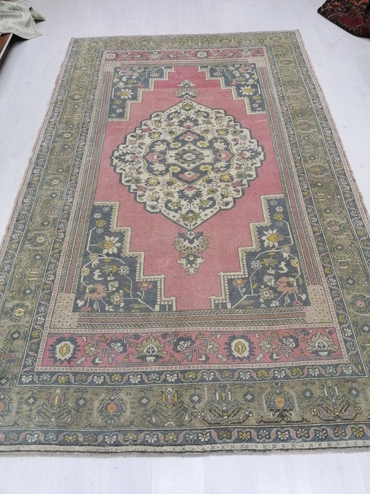7x11 feet pastel green vintage rug, handmade turkish oversize rug, living room floor largest rug, wool oushak bedroom rug, lounge floor rugs