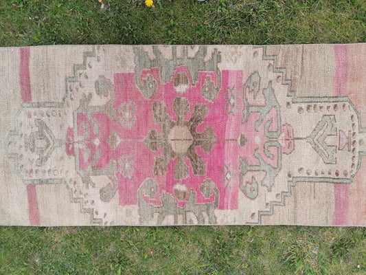 Oushak runner rug, vintage oushak runner 2.7 x 11 natural hand made wool runner,