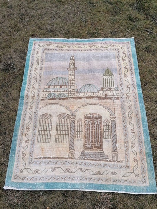4 x 5.3 Turkish rug vintage rug, oushak rug, handmade rug,wool rug