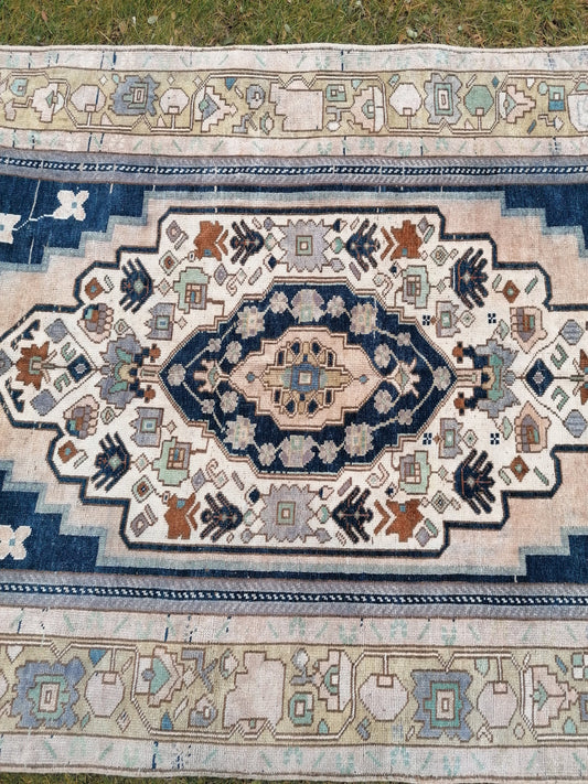 Turkish oushak rug, blue vintage rug 5.2 x 10 vintage oushak rug, hand made rug