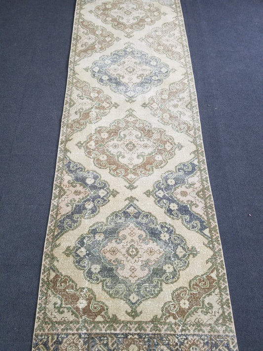 3x10 oushak turkish runner rug, vintage long runner rug, handmade