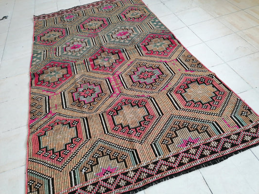8.6 x 4.10 Flatwoven with embroidery rug turkish handmade rugs vintage turkish rug oushak rug, wool rug