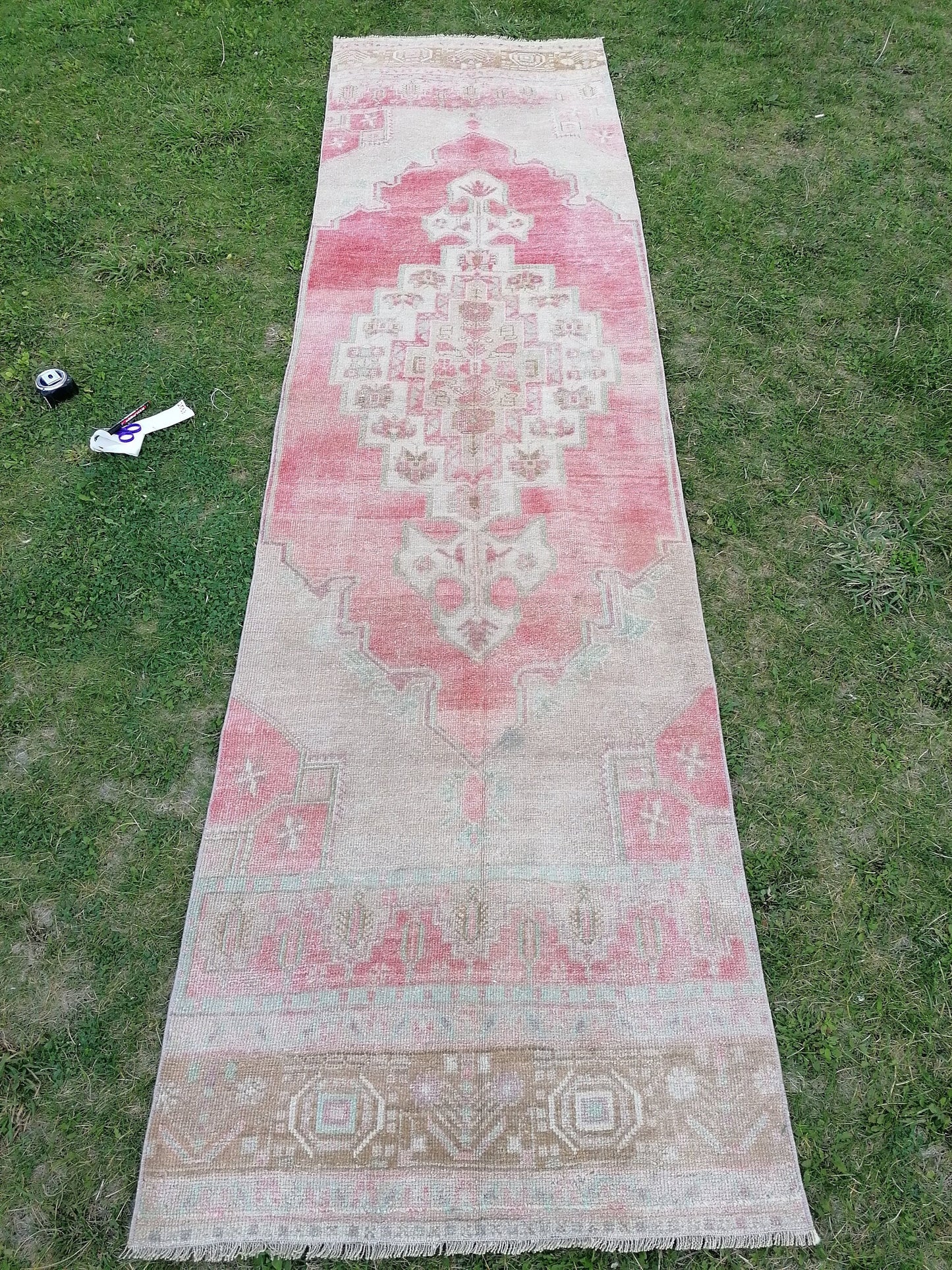 2.11 x 10.10 turkish runner wool rug, vintage runner rug, vintage oushak rug unique handmade