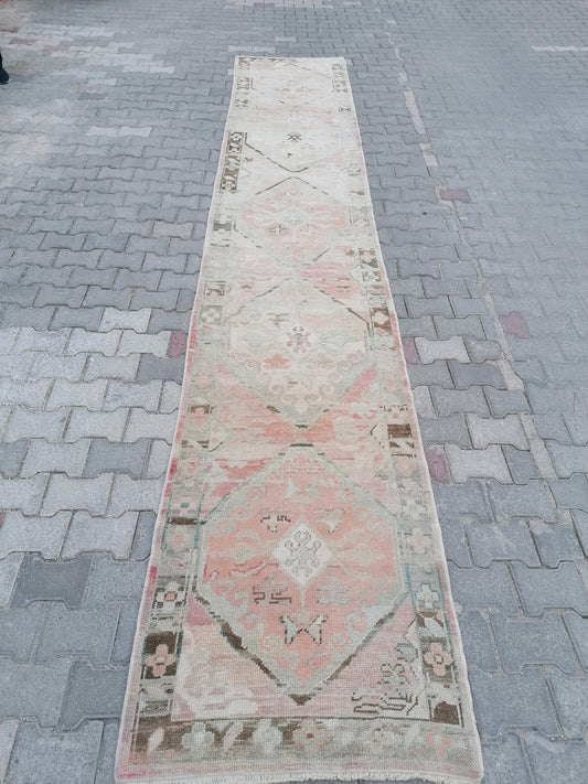 2.11 x 16.8 Oushak runner rug. turkish oushak runner rug, vintage runner rug,
