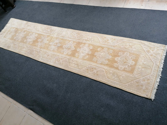 2.6 x 10.4 muted color runner rug, faded runner rug, turkish soft runner,