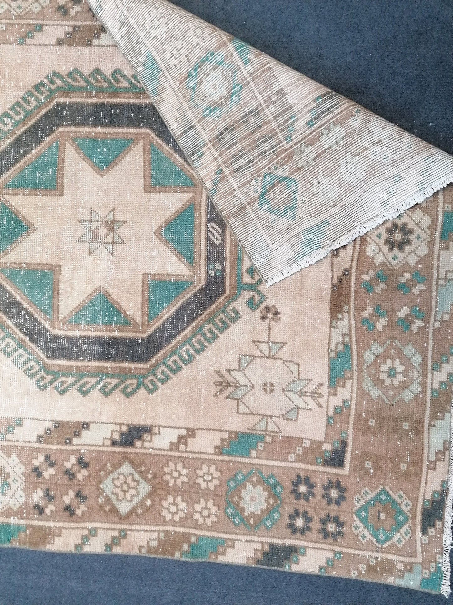 4.8 x 12.7 oushak turkish runner rug, vintage turkish runner rug, oushak vintage rug,
