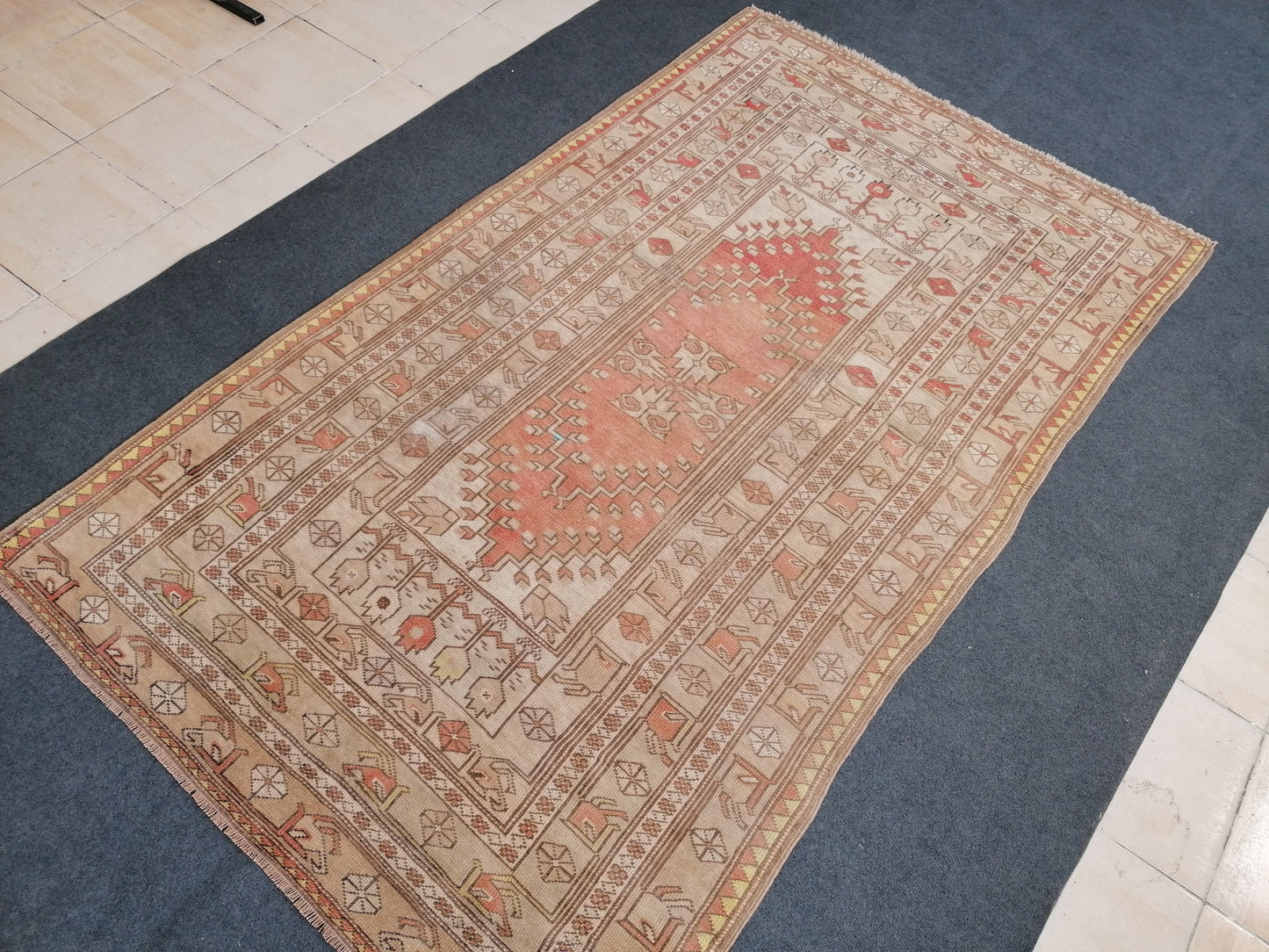 Turkish rug 4.5 x 7.8 distressed vintage rug, oushak handmade wool rug, old turkish rug