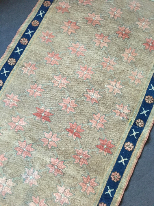 3.6 x 6 feet handmade grey wool muted rug, turkish vintage blue rug, oushak