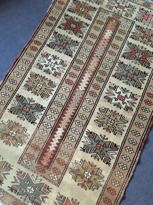 3.5 x 6 feet natural handmade wool large rug, turkish living room area rug, wide bedroom brown rug