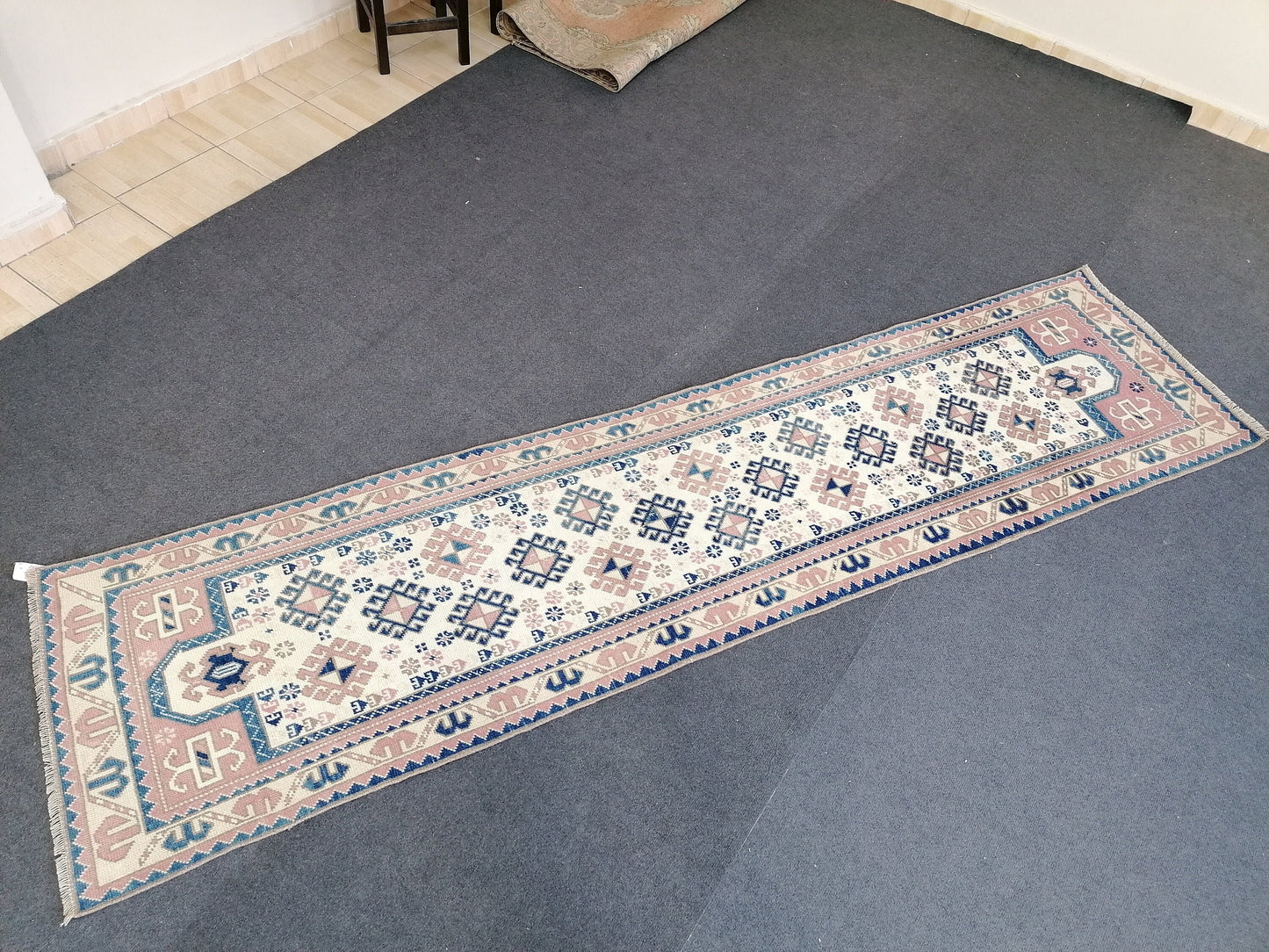 2.3 x 9 turkish runner rug - vintage runner rug, oushak handmade rug - kitchen rug