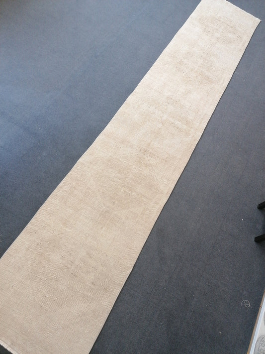 2.3 x 12.6 Neutral runner rug, muted Oushak runner, Turkish runner rug