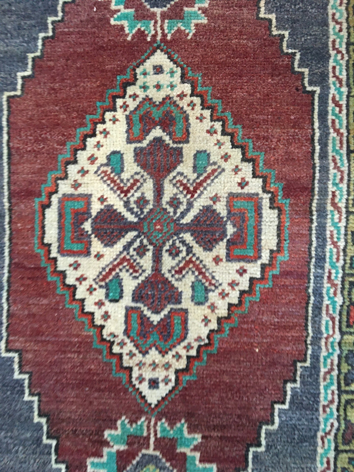 1.5 x 3.4 feet handmade claret red kitchen mini floor rug, turkish wool grey bedroom area mini rug