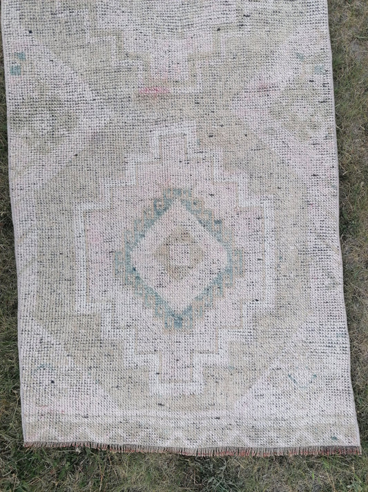 2.8 x 10.6 Pastel runner rug, vintage runner, wool runner,hallway runner, hand made runner