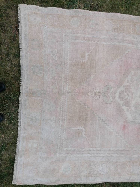 5.4 x 10.3 Muted soft colors rug, vintage wool rug turkish rug, oushak vintage rug,