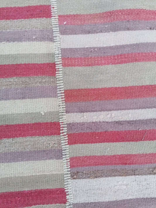 7 x 9 Handmade flatweave kilim rug stripe wool rug, woven rug, pastel turkish kilim, muted flat_weaving rug