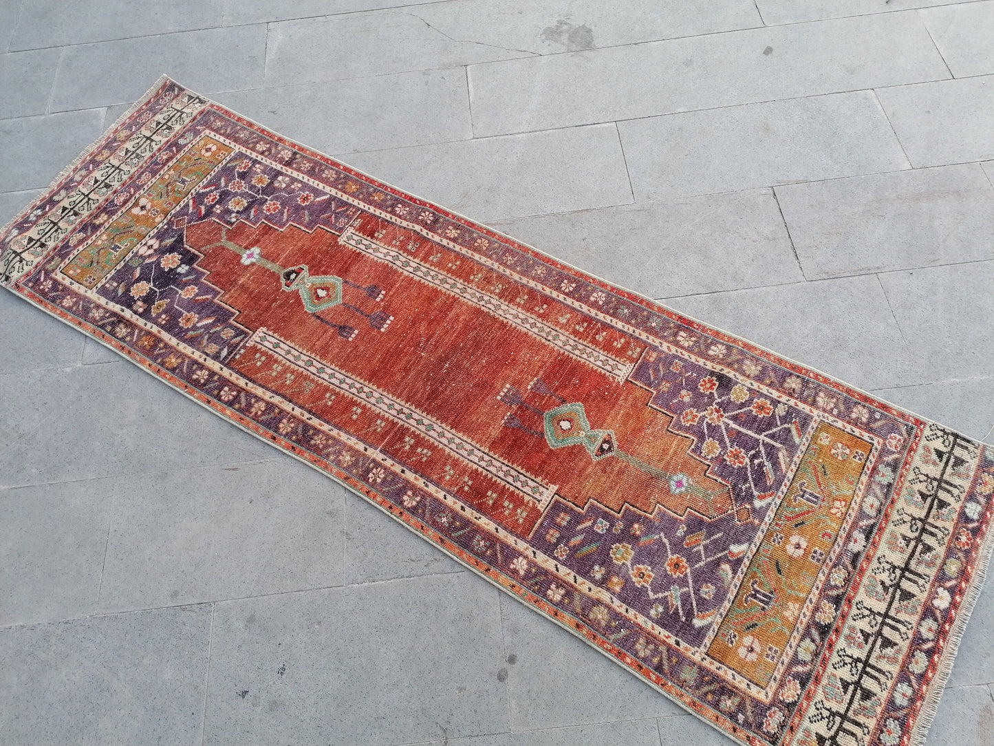 2.7 x 8 Vintage runner,kitchen runner,purple wool rug