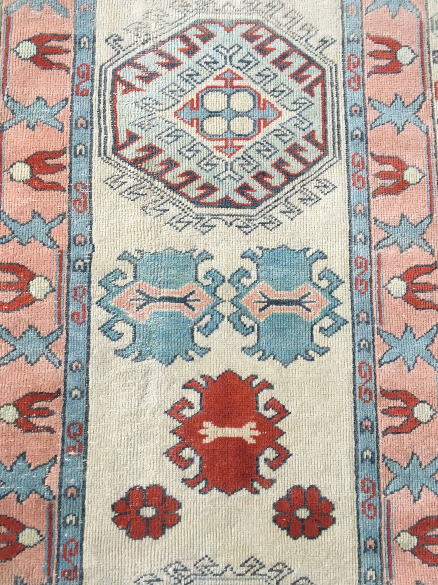 2.5 x 7.5 feet vintage bohemian long runner, handmade turkish wool runner