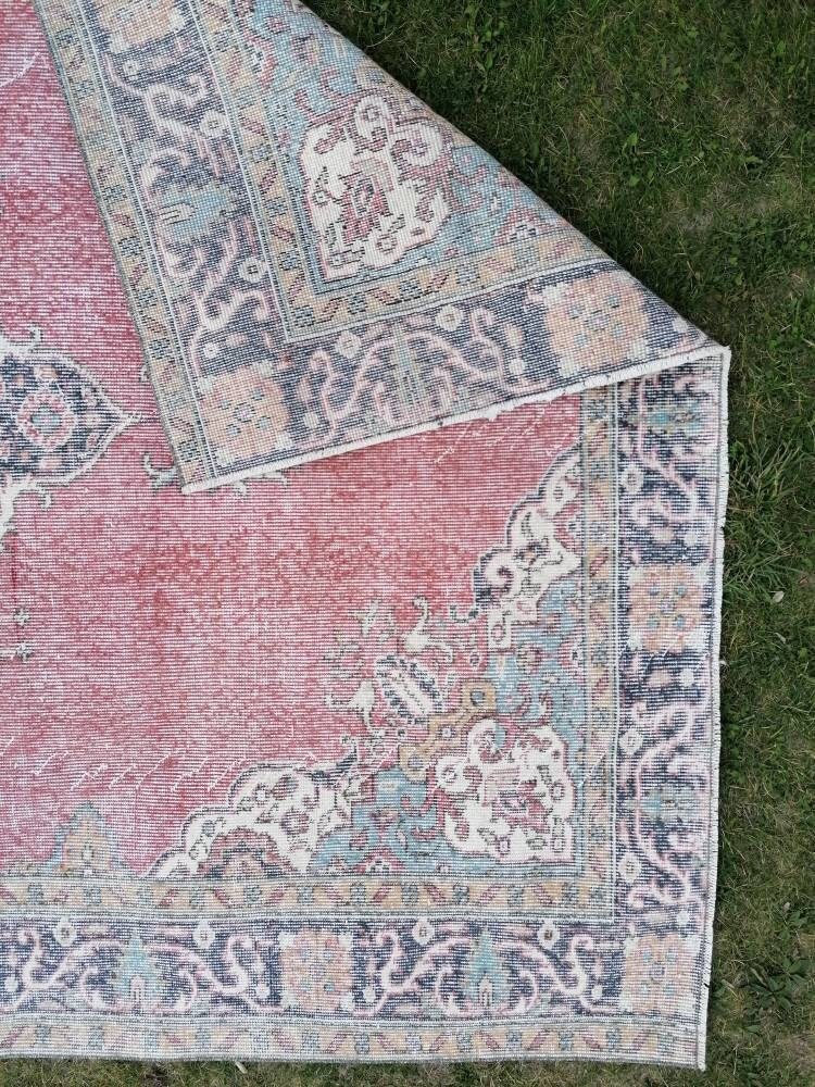 6x9 vintage rug, pastel oushak wool rug distressed unique hand made rug, living room rug