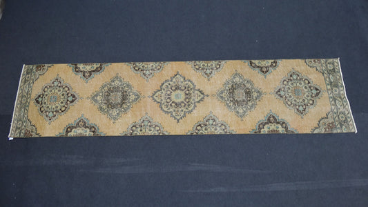 3 x 12.6 Turkish runner rug, soft colors rug, vintage rug, turkish oushak runner rug,