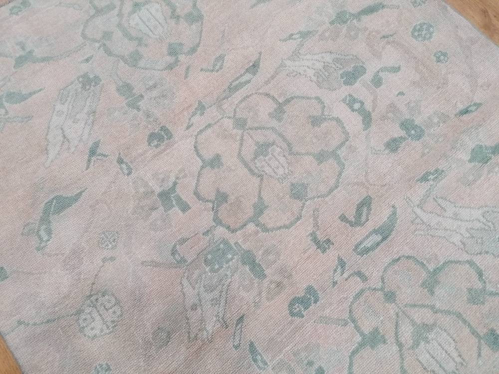 Vintage rug, green oushak rug 4.6 x 7.2 living room rug