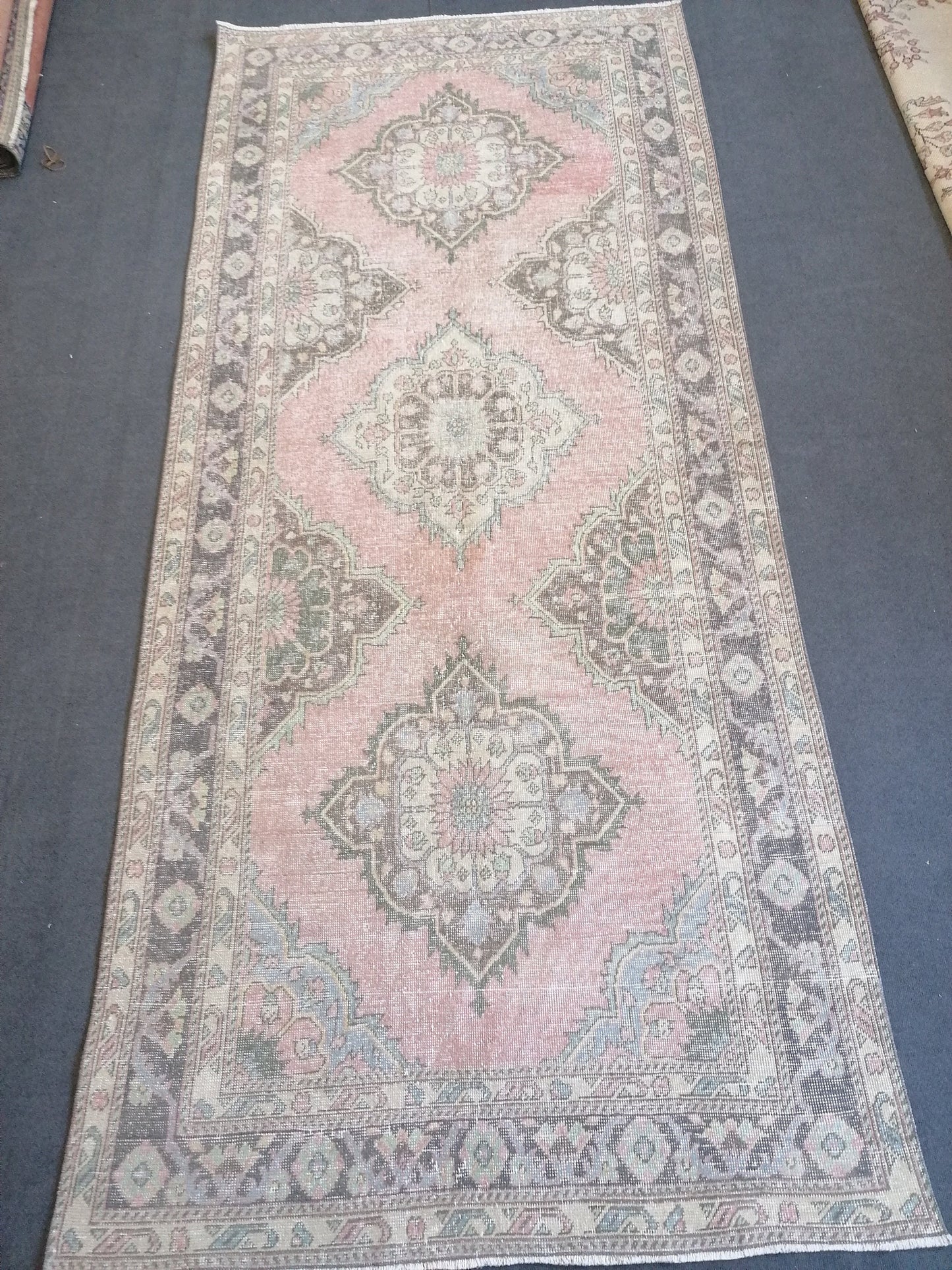 4.10 x 10.8 pastel runner rug, hallway runner,hand made rug,wool runner rug,vintage runner, turkish runner
