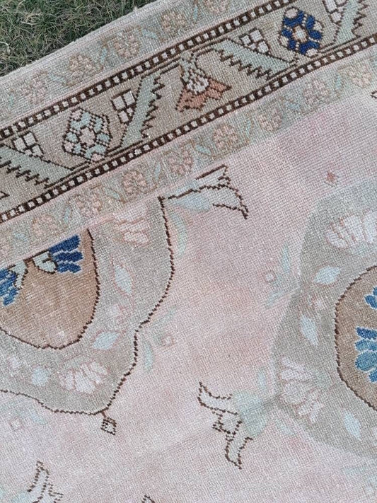 4.6 x 11 Earth color runner rug, toner vintage oushak runner rug, vintage runner rug