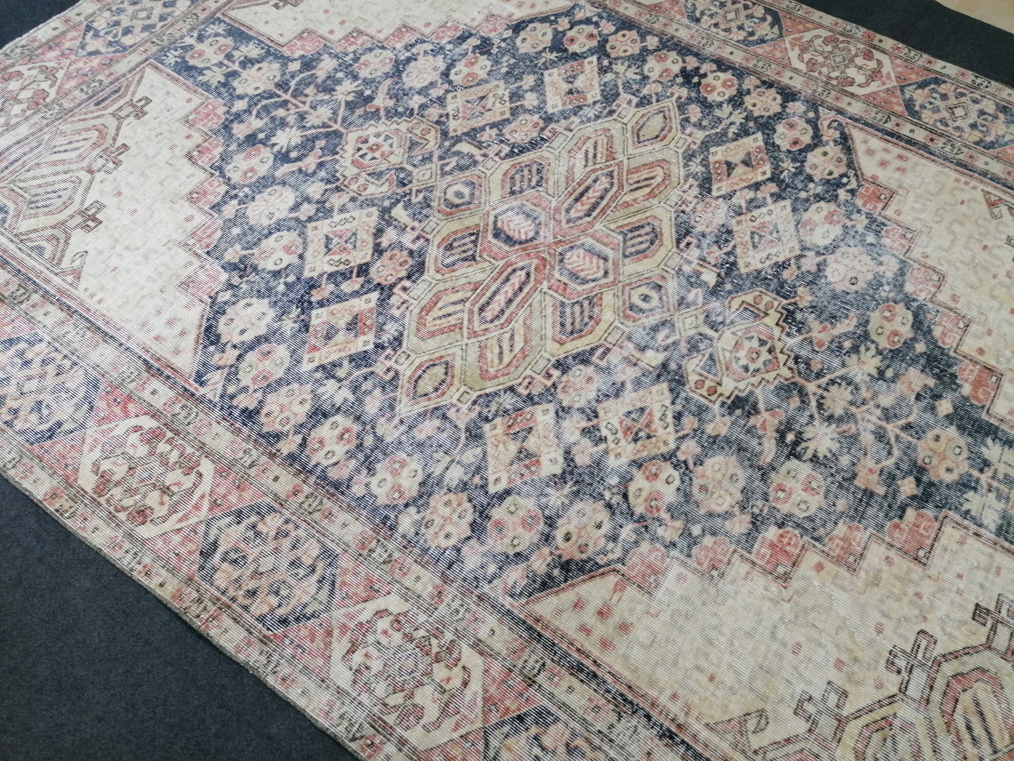 7 x 9.7 oushak rug, vintage runner rug wool hand made rugs vintage blue rug