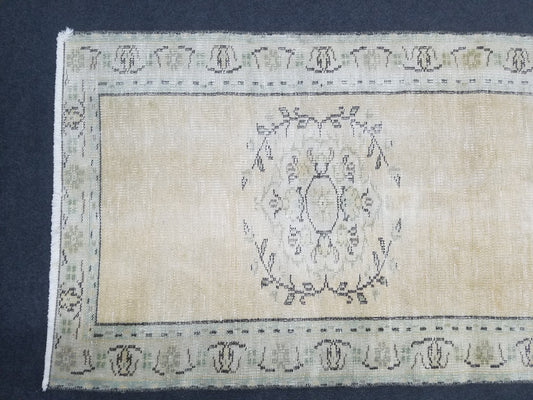 Distressed vintage runner rug, 2.6 x 5.10 oushak wool runner rug, rustic handmade rug, hand knotted