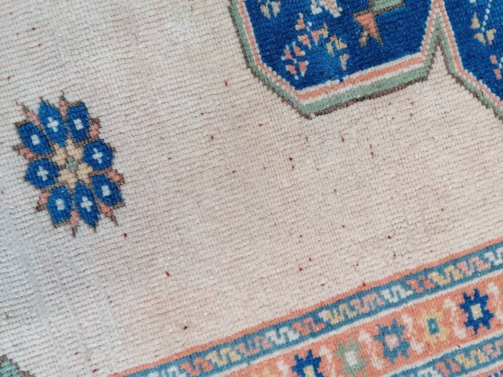 5 x 6.8 Turkish blue wool rug, vintage oushak rug