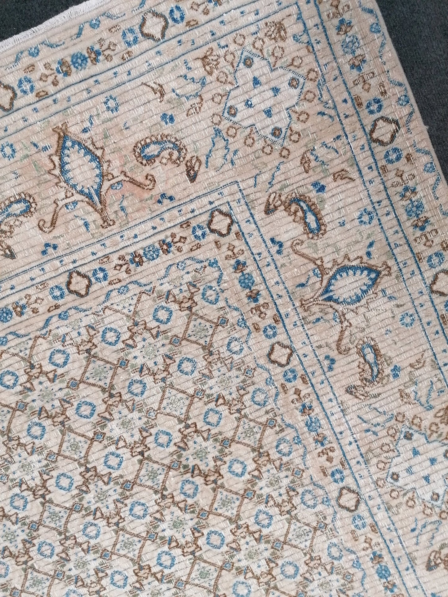 persian wool rug 6.4 x 8 distressed blue rug, turkish living room rug, handmade rug