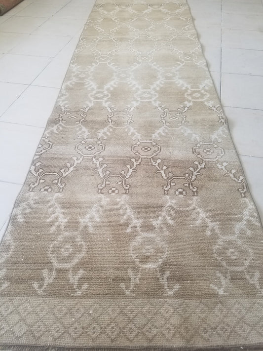2.8 x 11.6 neutral color runner rug, oushak natural runner rug, turkish runner rug, oushak hand made rug