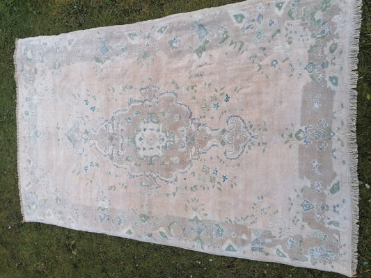 5.3 x 8.2 turkish rug muted vintage oushak rug, unique handmade rug,