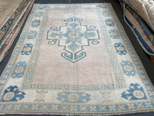 5.9 x 7.9 Vintage turkish rug, oushak rug, handmade wool rug
