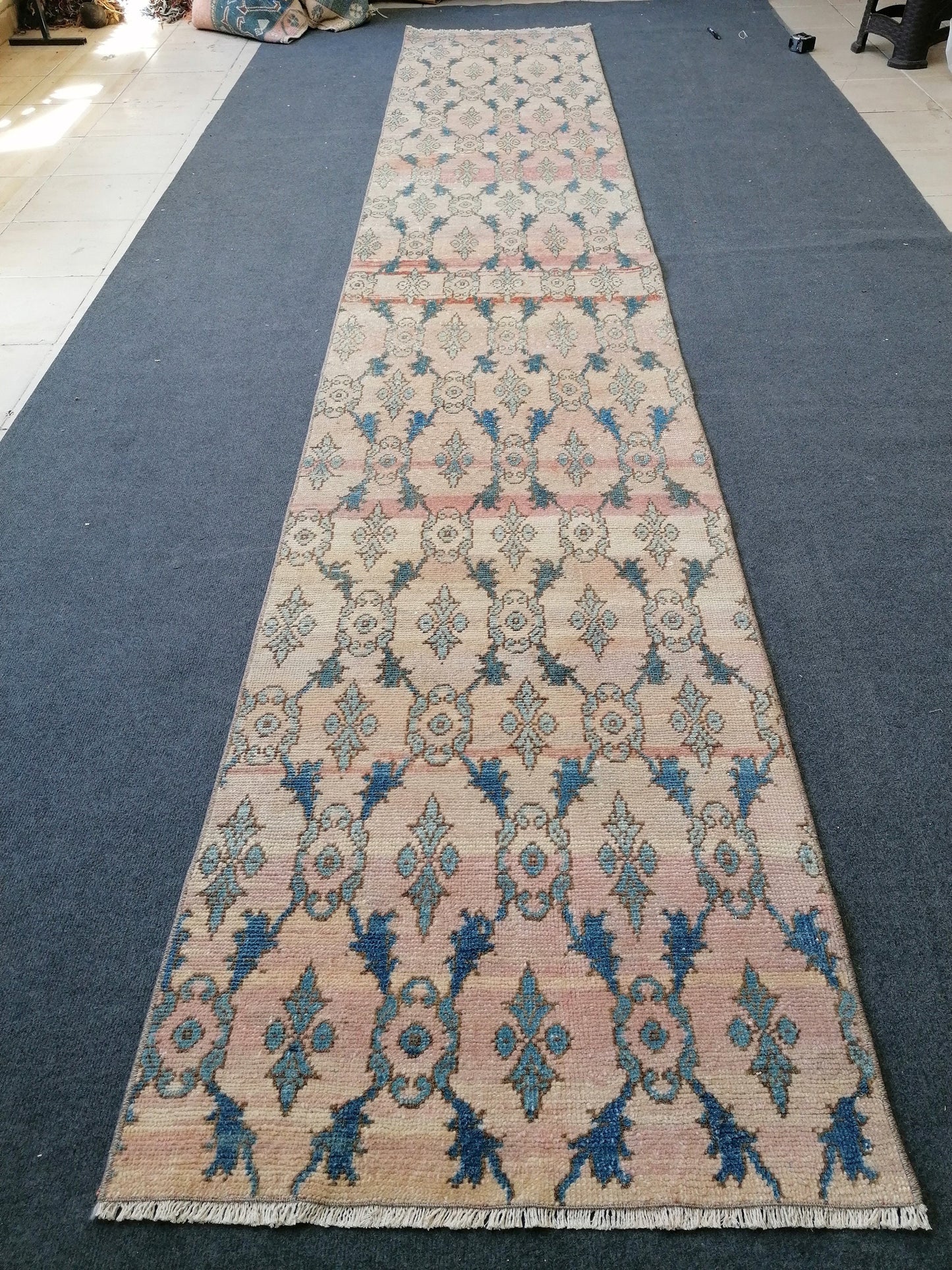 2.3 x 13.3 feet turkish runner rug, vintage oushak runner rug,