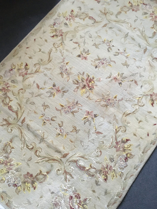 4x6 feet beige handmade turkish floral rug, vintage kitchen floor large rug, oushak wool bedroom area rug, medium size laundry rug, bath mat