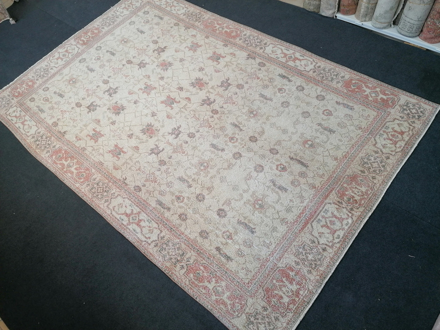 Vintage rug 6.10 x 10.4 large vintage turkish rug, oushak handmade wool rug,