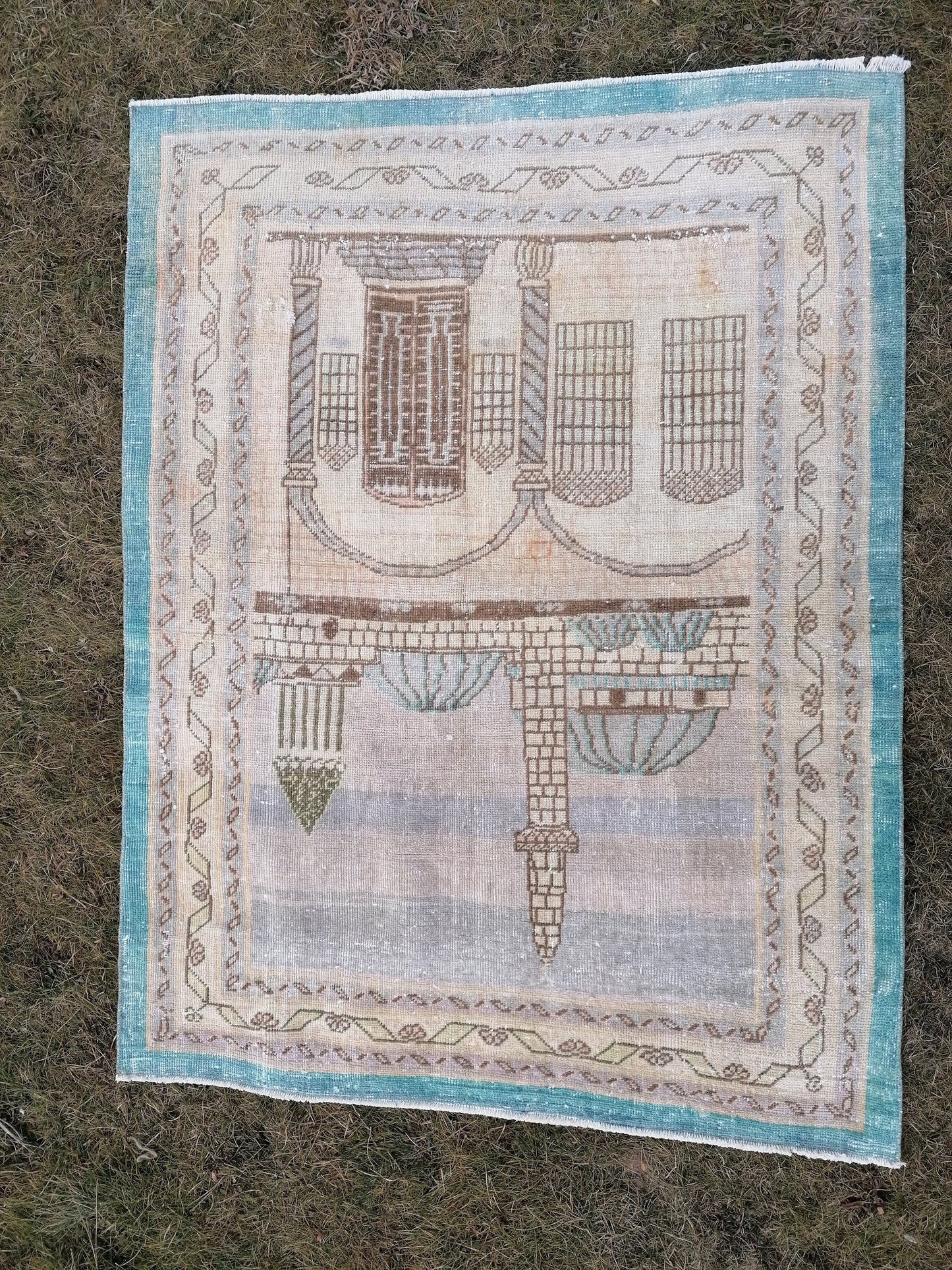 4 x 5.3 Turkish rug vintage rug, oushak rug, handmade rug,wool rug