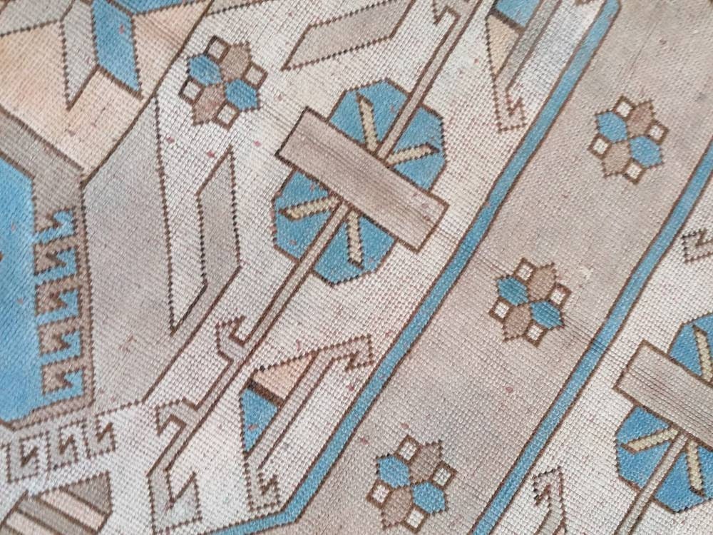 7 x 10.8 large area oushak rug, living room hand made rugs vintage blue turkish wool rug