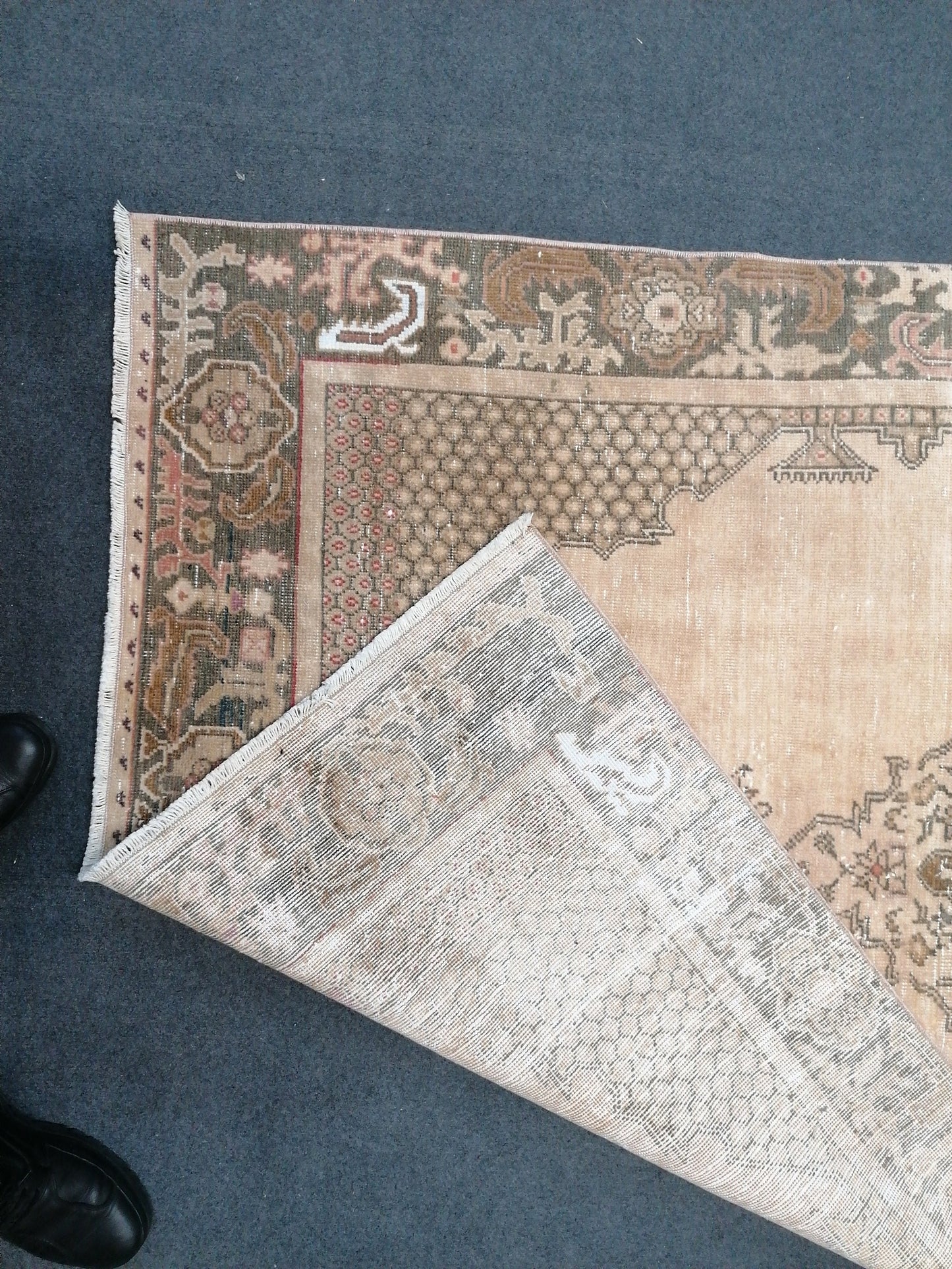 Vintage rustic wool rug 4.3 x 8 handmade turkish rug, natural living room rug,