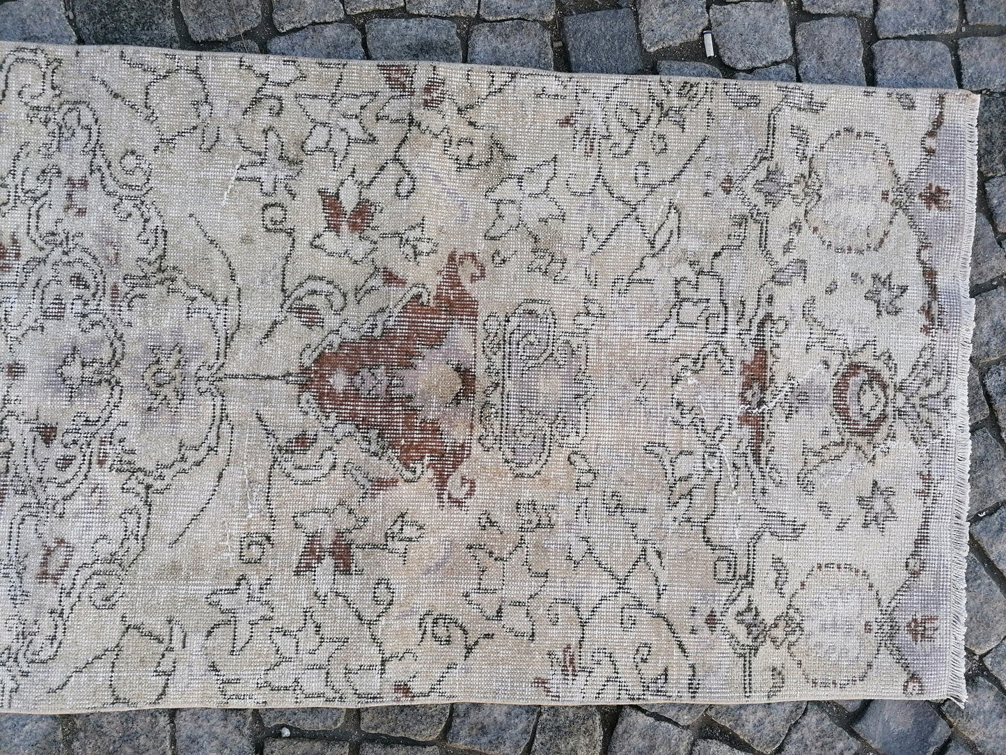 2.7 x 9.5 turkish runner rug, hallway runner neutral vintage wool runner, vintage handmade runner kitchen runner