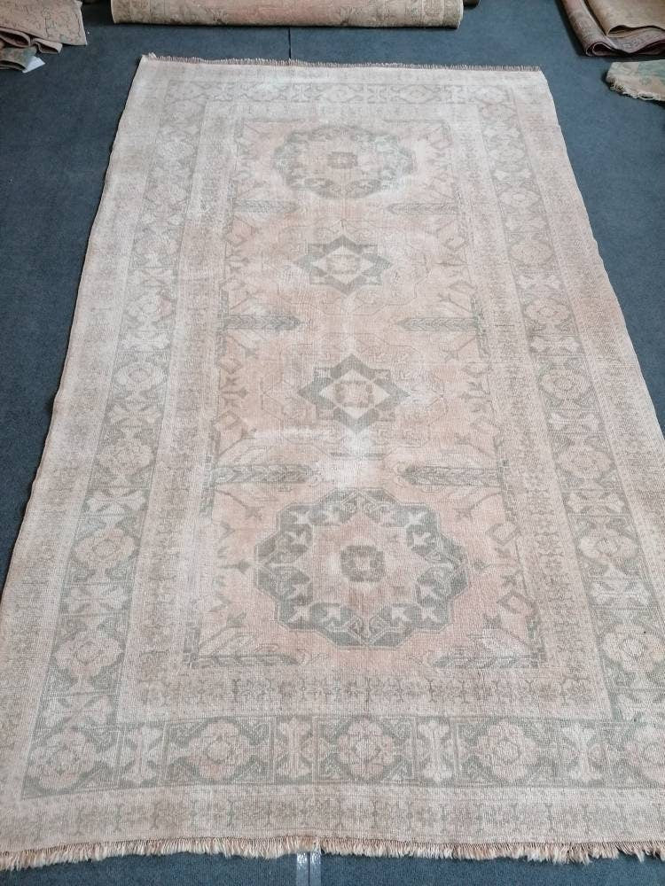 5.4 x 8.8 Oushak wool rug, muted large vintage rug turkish handmade rug