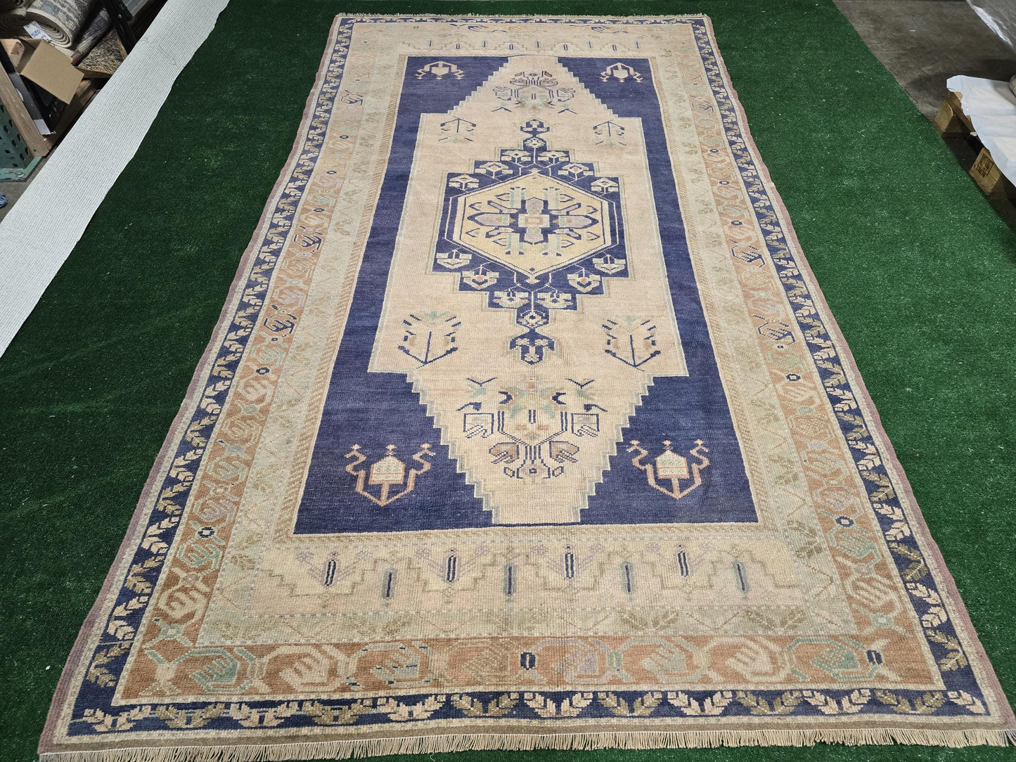 Quality OUSHAK RUG, TURKISH Oushak Rug, Vintage Oushak 5.6 x 10 Rug, Vintage Blue Rug, Wool Handmade Rug, Anatolian Rug, Hand Knotted Rug