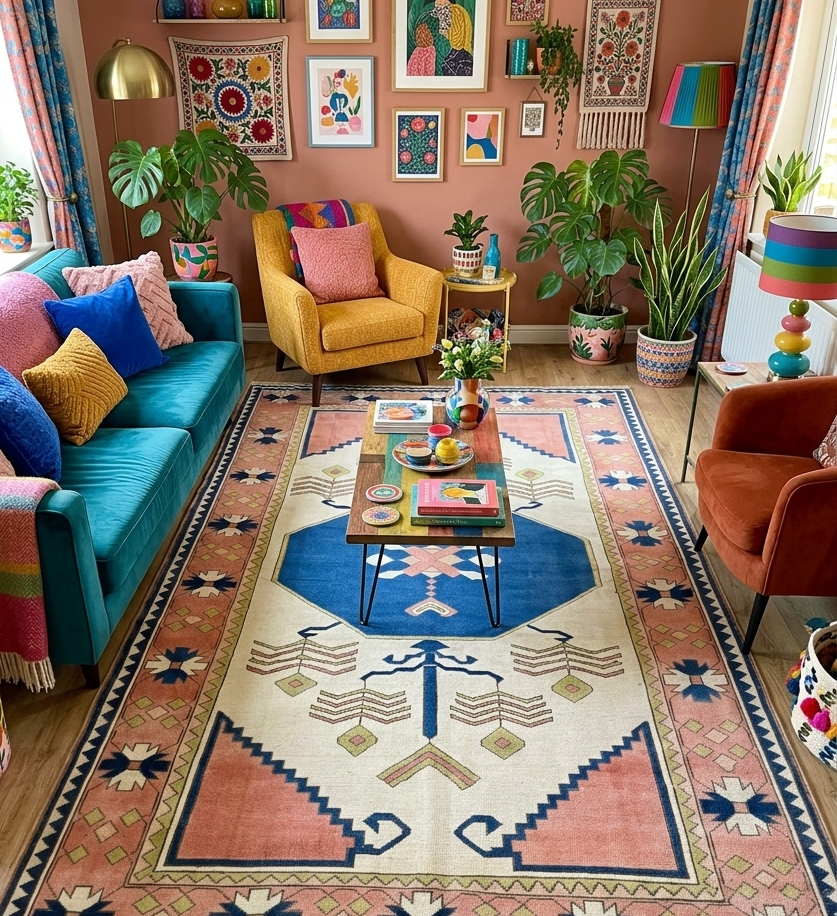 Hand-knotted using the Ghiordes (Turkish) double knot — more durable and symmetrical than Persian single knot Wool-on-wool or wool-on-cotton foundation; some antique pieces use natural dyes from plants and minerals (madder, indigo, walnut) 