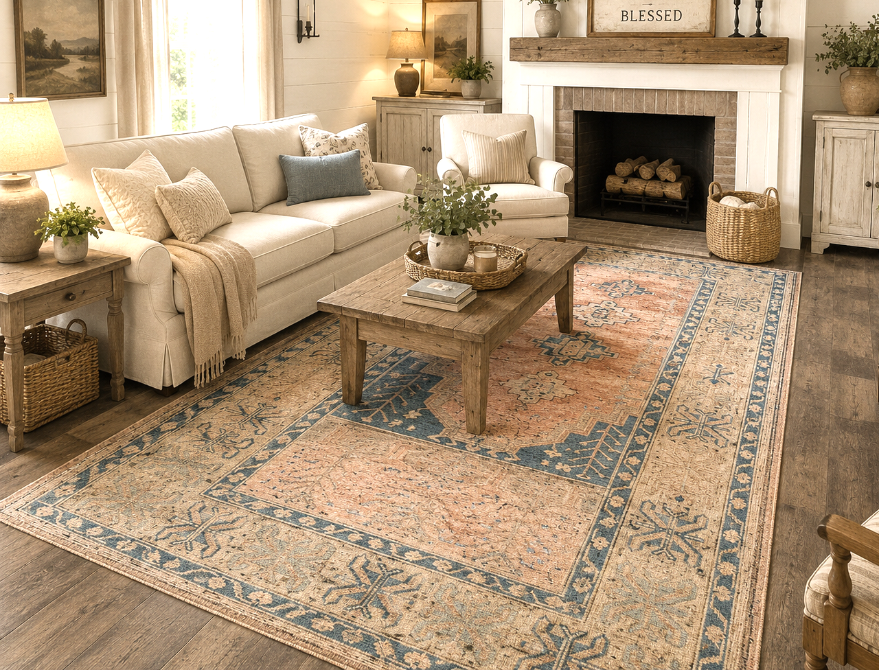 Antique Turkish Anatolian rug with hand-knotted wool pile, featuring intricate boteh, medallion, and vine scroll motifs in rich terracotta, ivory, and indigo