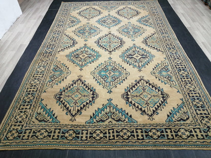 7.7 x 12 OUSHAK RUG Large TURKISH Blue And Navy Oushak Rug Vintage 8x12 Vintage Turkish Rug Wool Oriental Rug Hand Made Rug Vintage Rug